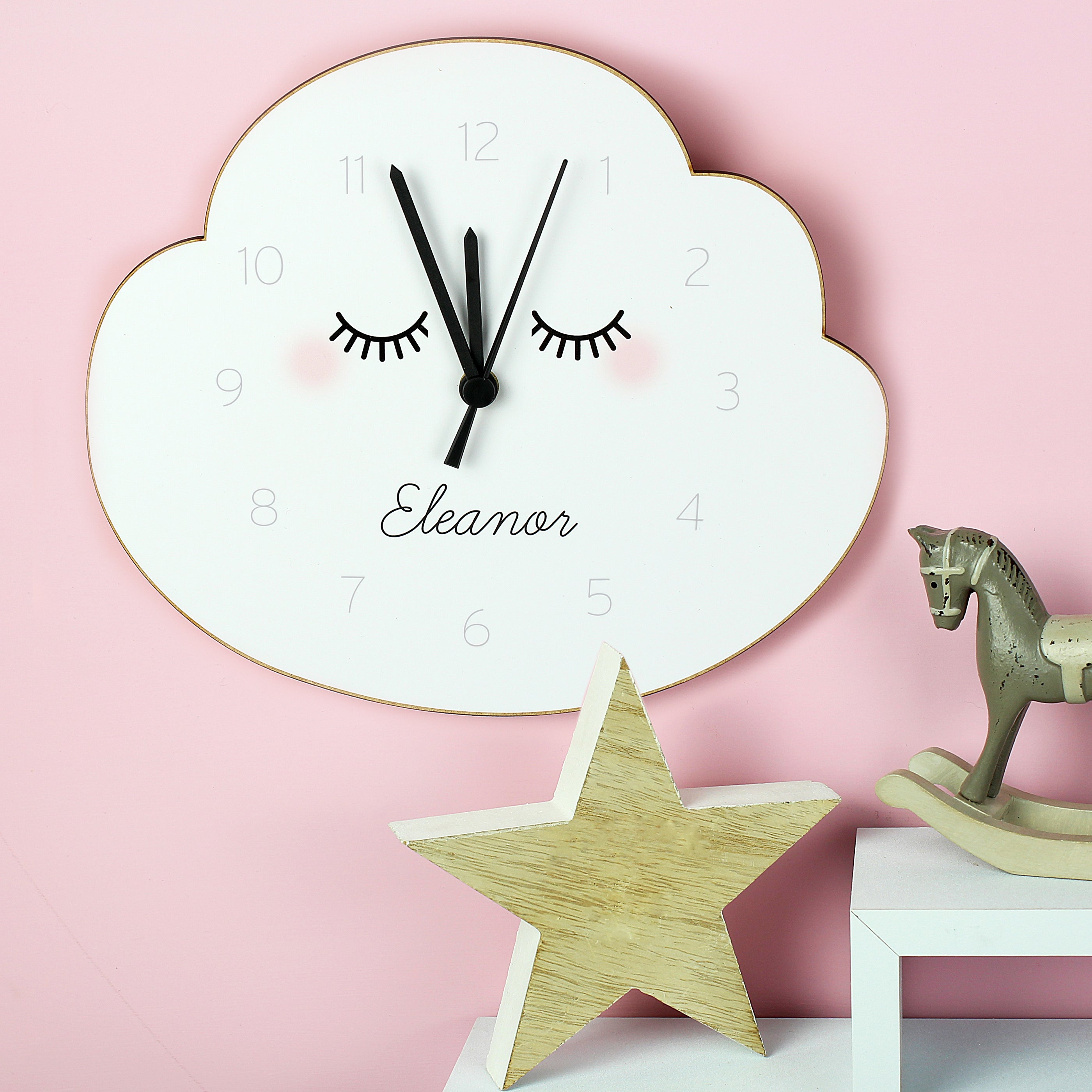 Personalised Eyelash Cloud Shape Wooden Clock - Main Image