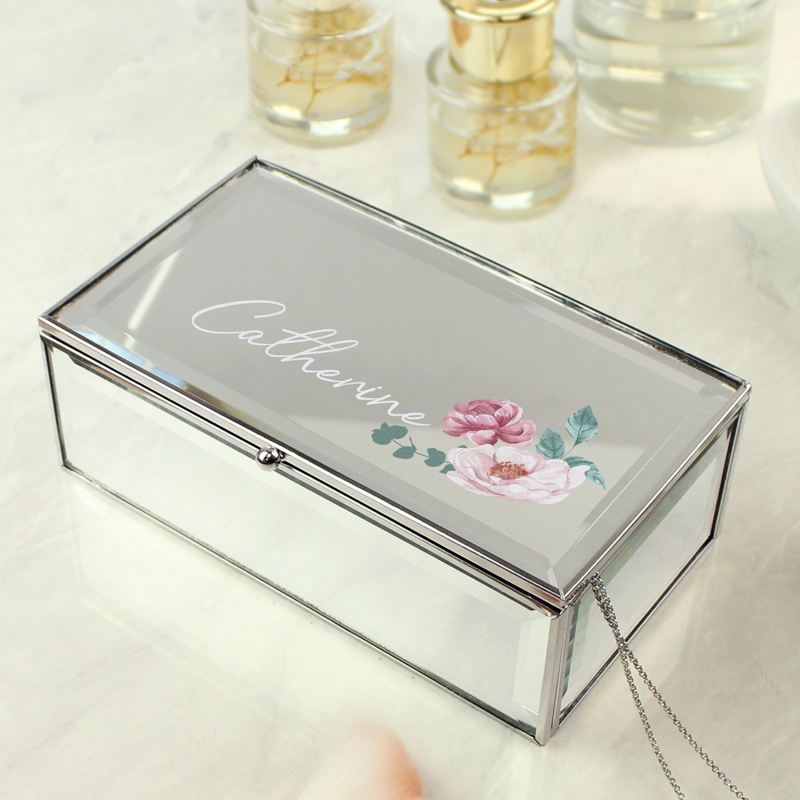 Personalised Floral Mirrored Jewellery Box3