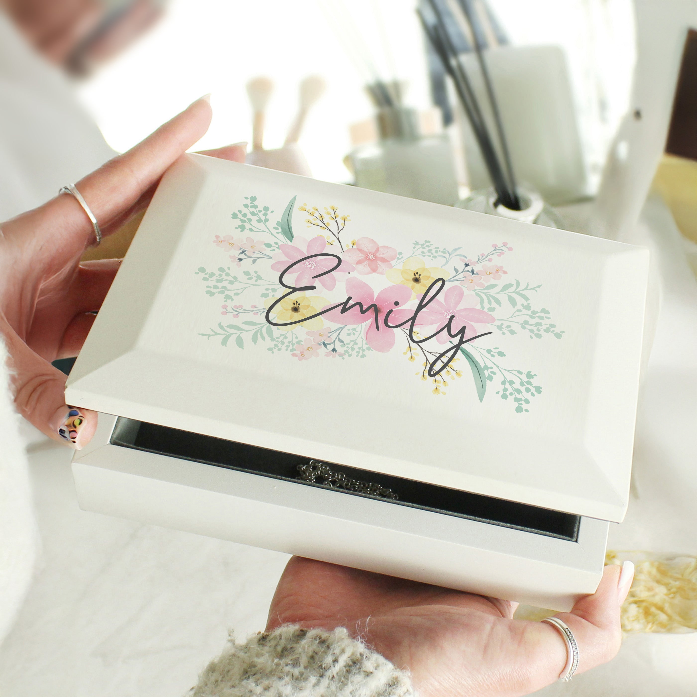 Personalised Floral Wooden Jewellery Box2