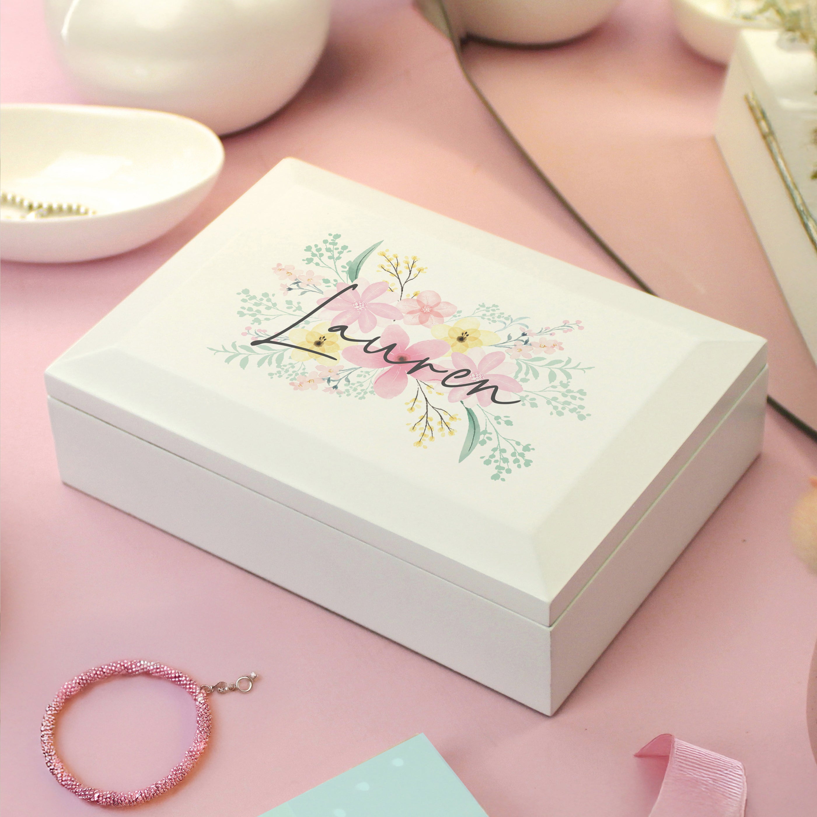 Personalised Floral Wooden Jewellery Box4