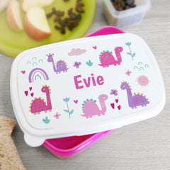 Personalised Girly Dinosaurs Pink Lunch Box