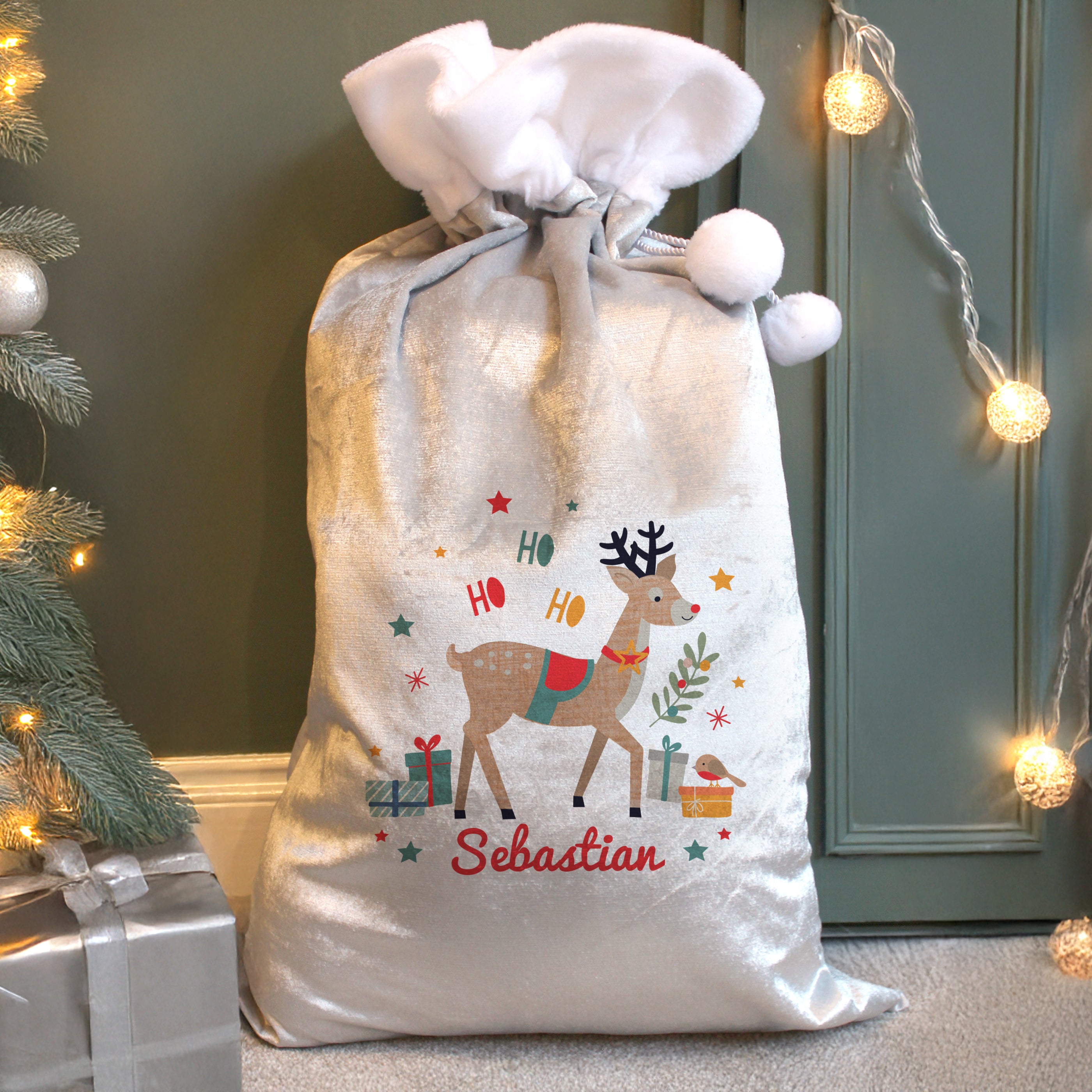 PersonalisedReindeerChristmasSack