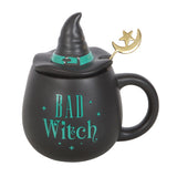 Black mug with witch hat and 'Bad Witch' text on a white background