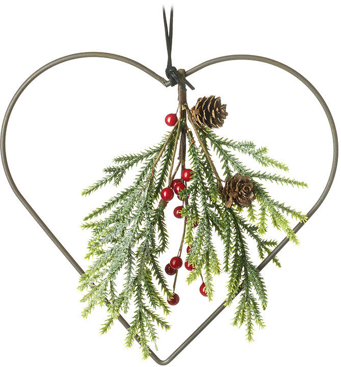 Christmas Hanging Heart with Foliage Branch