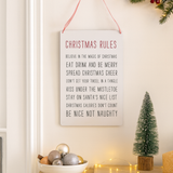 Christmas Rules Metal Hanging Sign
