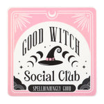 Good Witch Social Club logo with a witch hat on a pink border