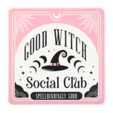 Good Witch Social Club logo with a witch hat on a pink border