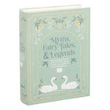 Book titled 'Myths, Fairy Tales, & Legends' with decorative cover featuring swans and floral elements.