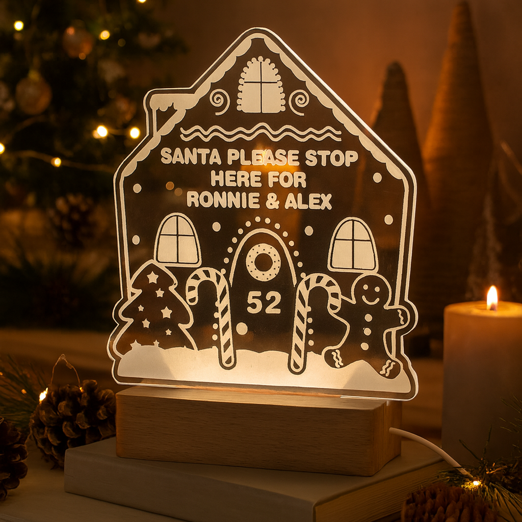 Personalised Gingerbread House Christmas Wooden Based LED Light001