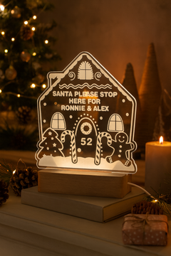 Personalised Gingerbread House Christmas Wooden Based LED Light001