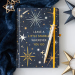 A notebook from the Starry Night Collection with text ' Leave a little sparkle wherever you go' 