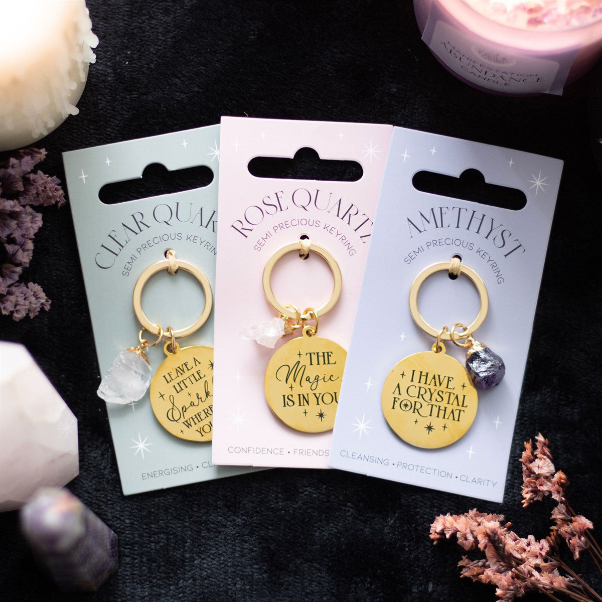 Leave a Little Sparkle Clear Quartz Crystal Keyring3
