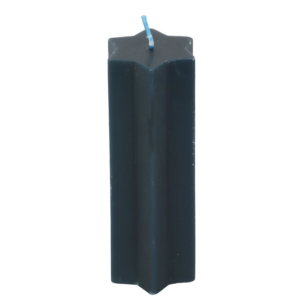 Black candle with a blue wick on a white background