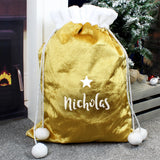 Personalised Gold Luxury Pom Pom Sack