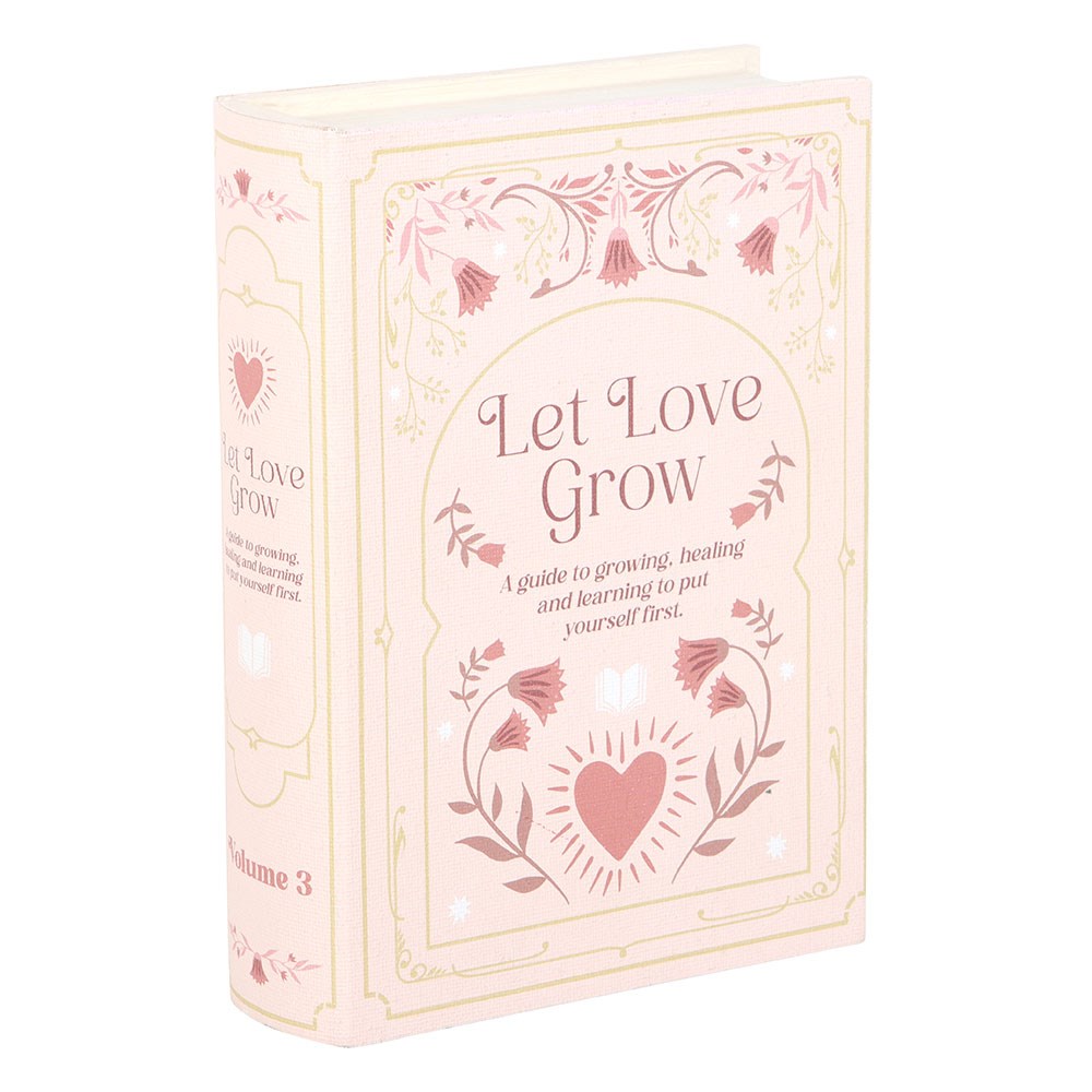 Book titled 'Let Love Grow' with decorative elements on a white background