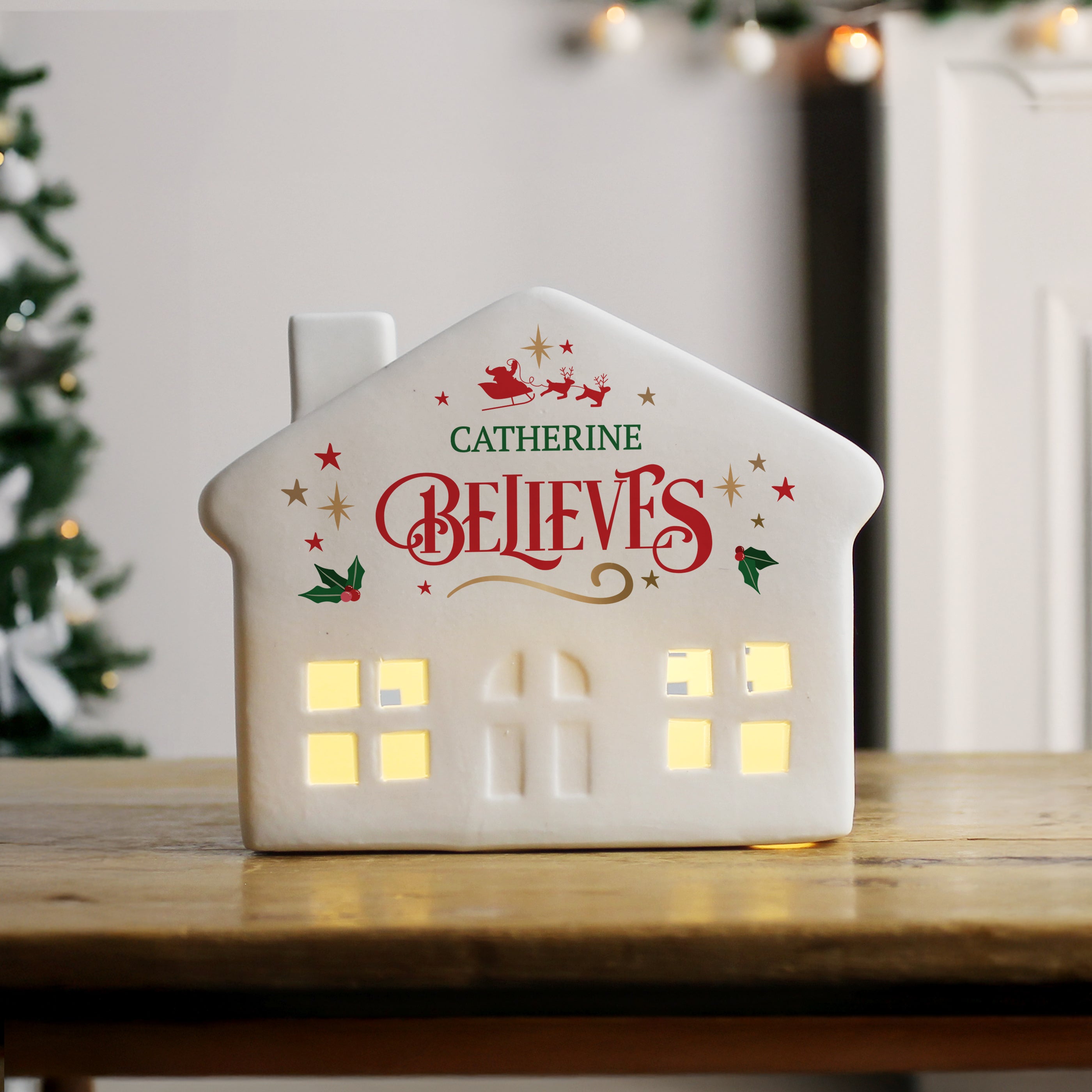 Personalised Believe in Christmas LED House1