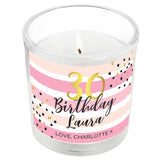 Personalised Birthday Gold and Pink Stripe Scented Jar Candle