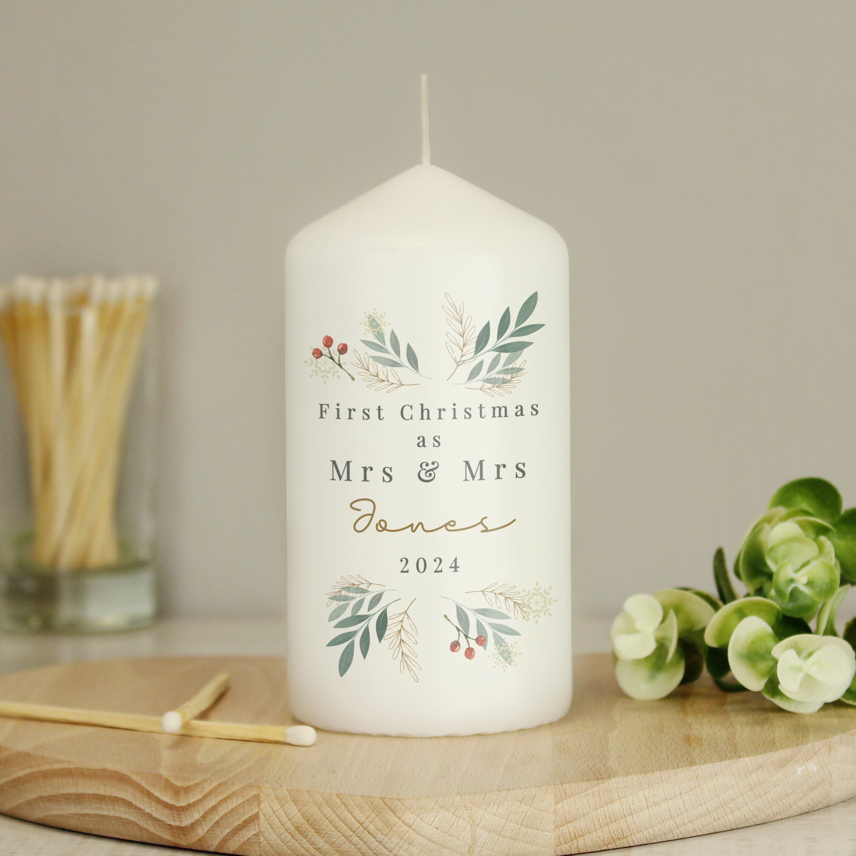 PersonalisedChristmasFoliagePillarCandle3