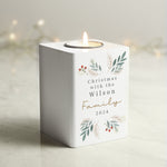 Personalised Christmas Foliage White Tealight Holder 02