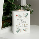 Personalised Christmas Foliage White Tealight Holder 03