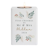 Personalised Christmas Foliage White Tealight Holder 04