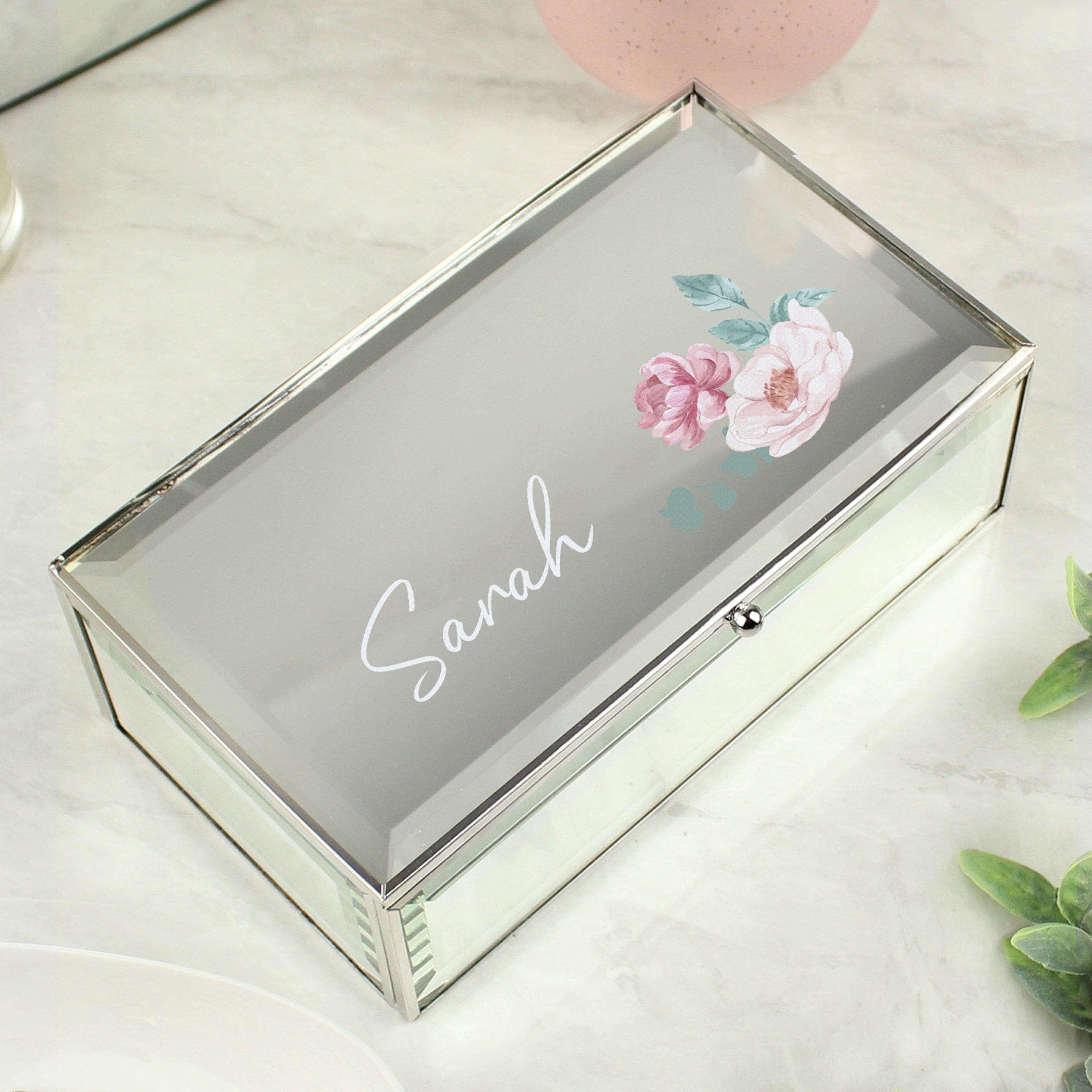 Personalised Floral Mirrored Jewellery Box2