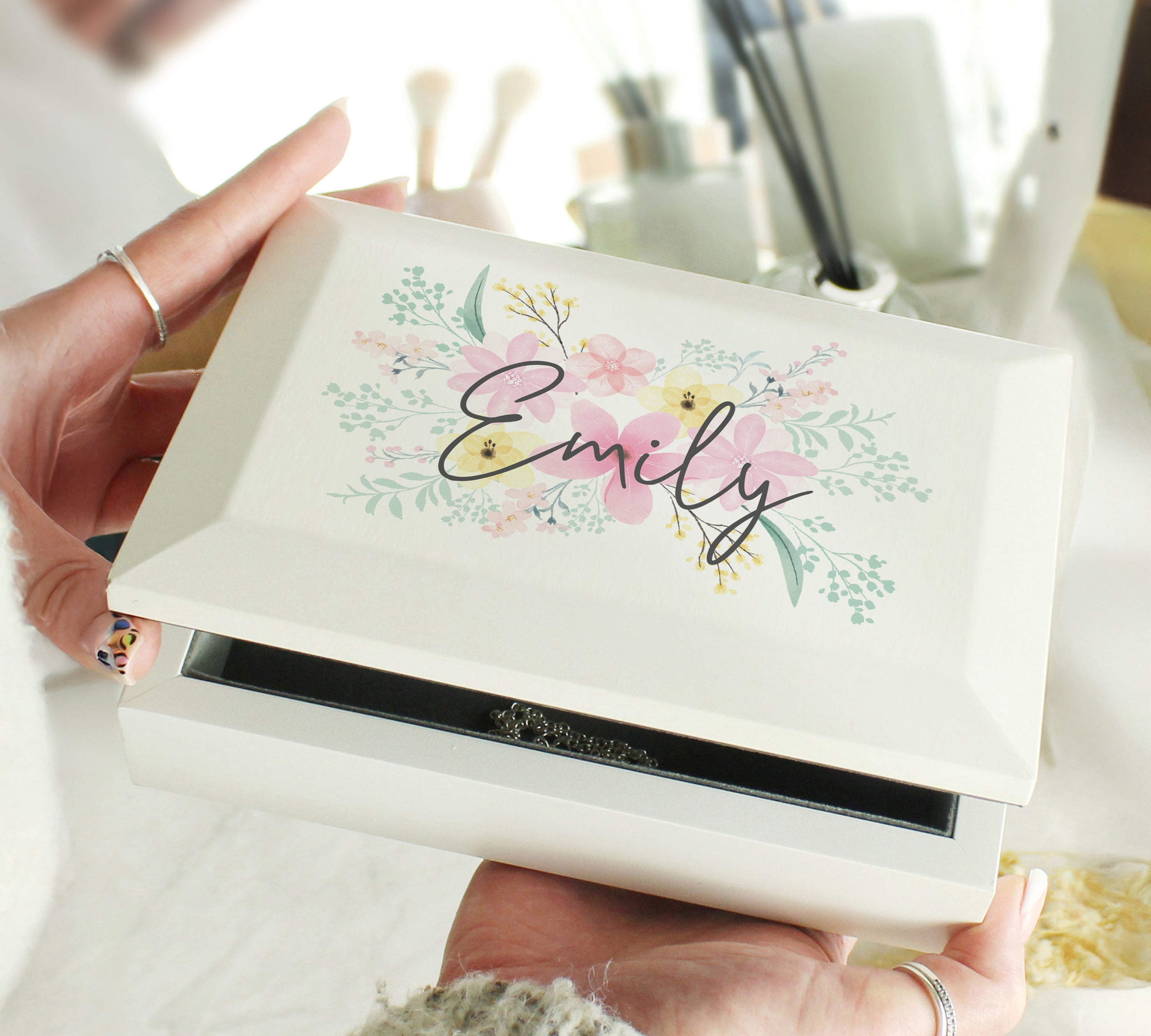 Personalised Floral Wooden Jewellery Box2