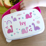 Personalised Girly Dinosaurs Pink Lunch Box