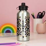 Personalised Leopard Print Silver Drinks Bottle