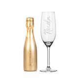 Personalised 'Name Only' Flute & Mini Gold Bottega Prosecco Set