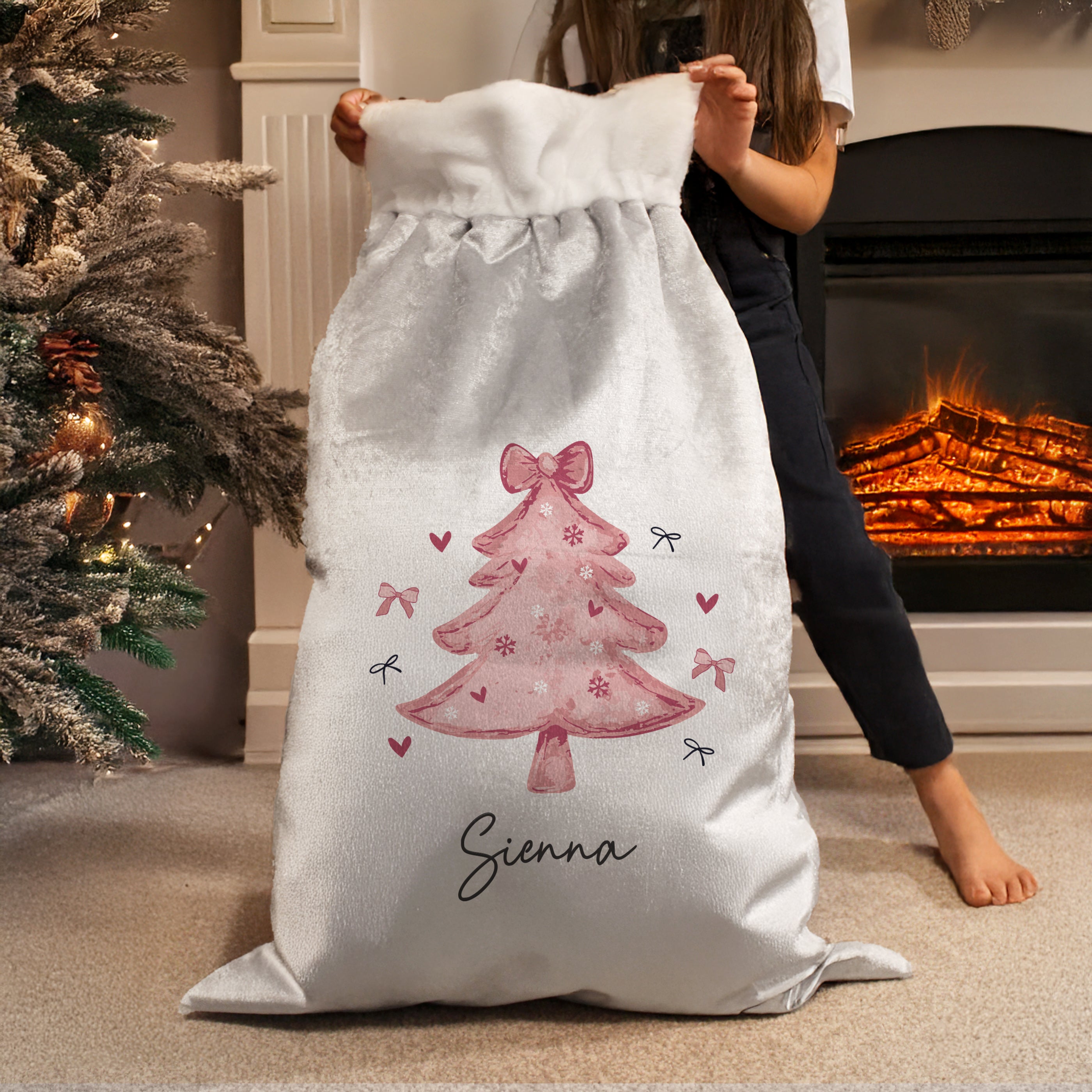 Personalised Pink Christmas Tree Sack2