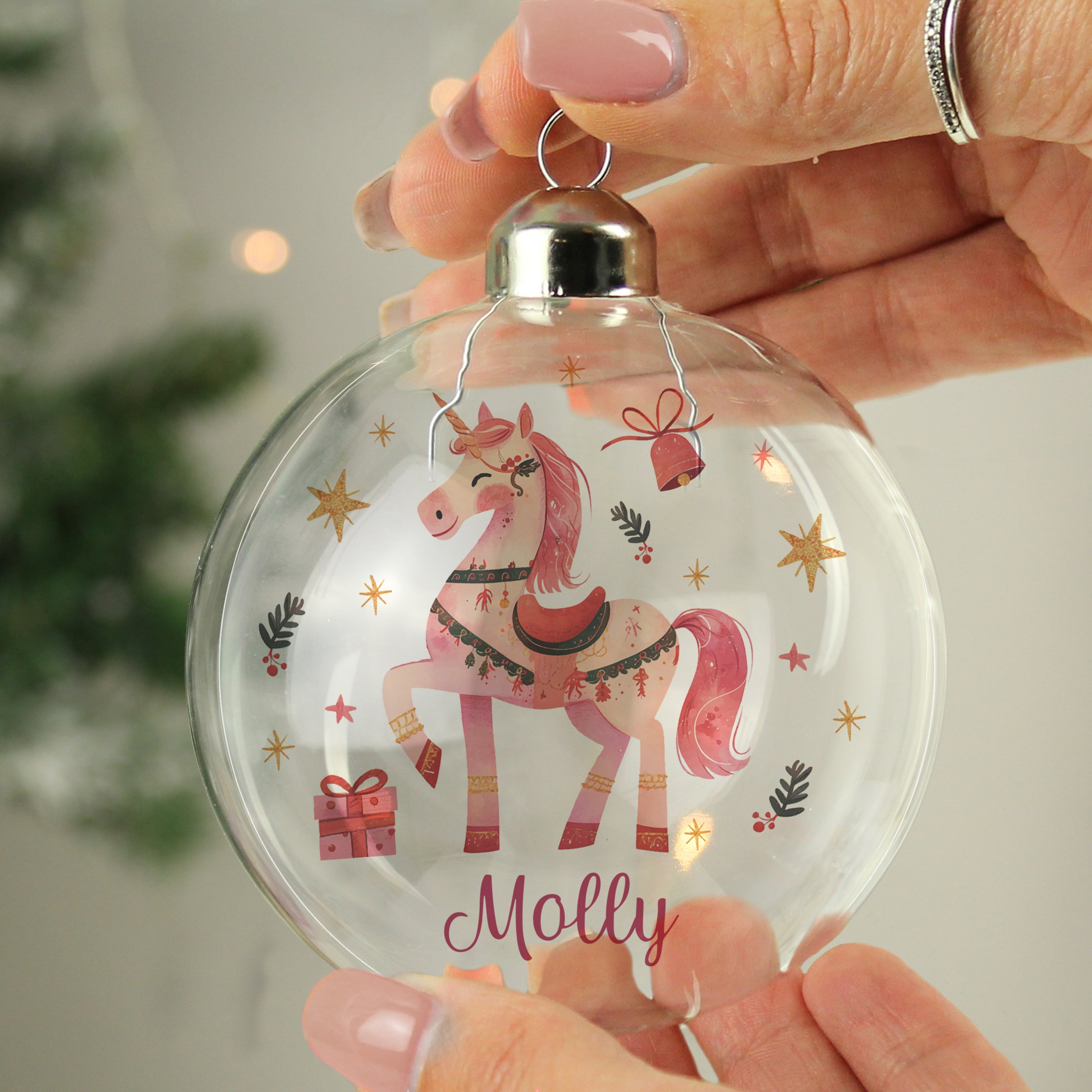 1Personalised Unicorn Christmas Glass Bauble