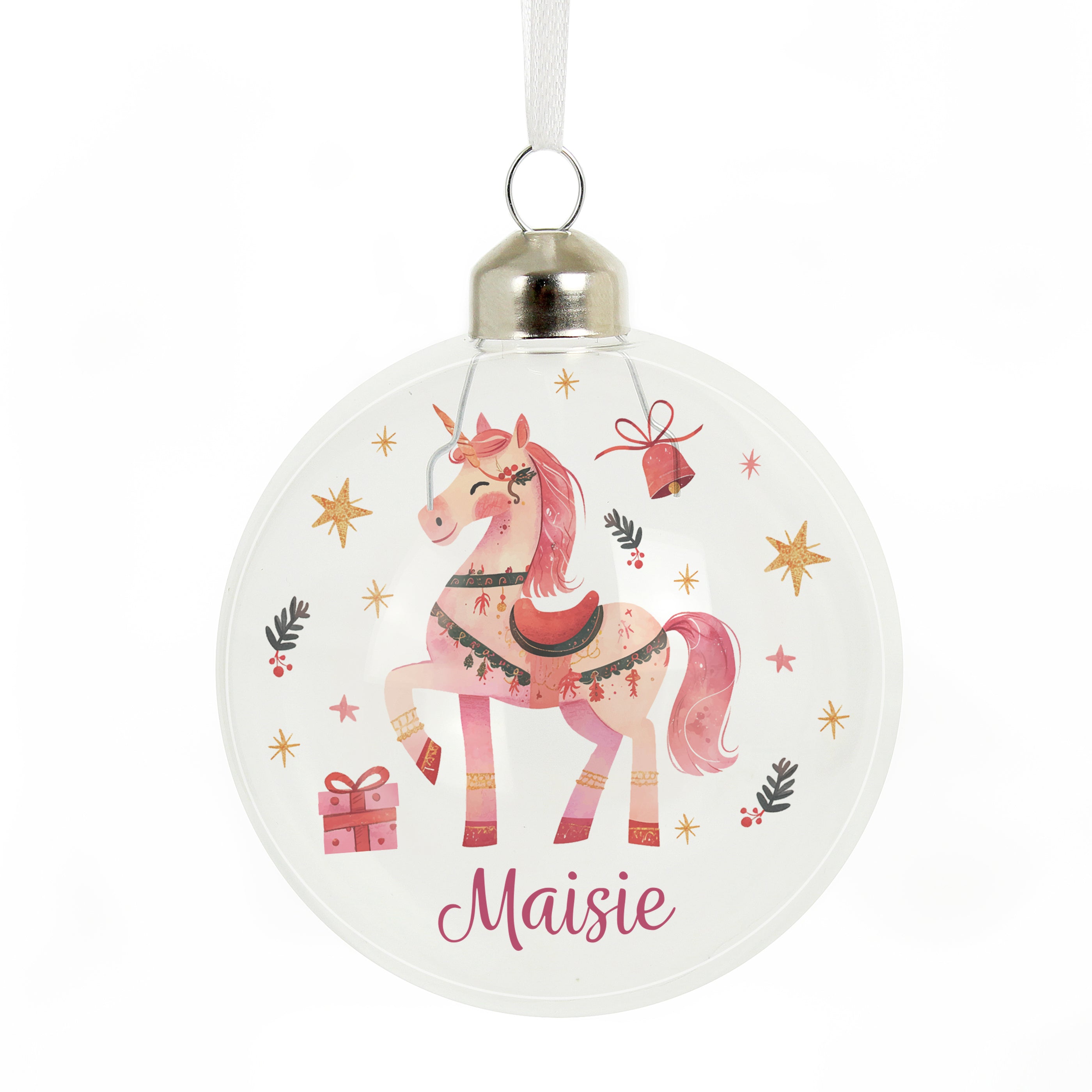 Personalised Unicorn Christmas Glass Bauble3