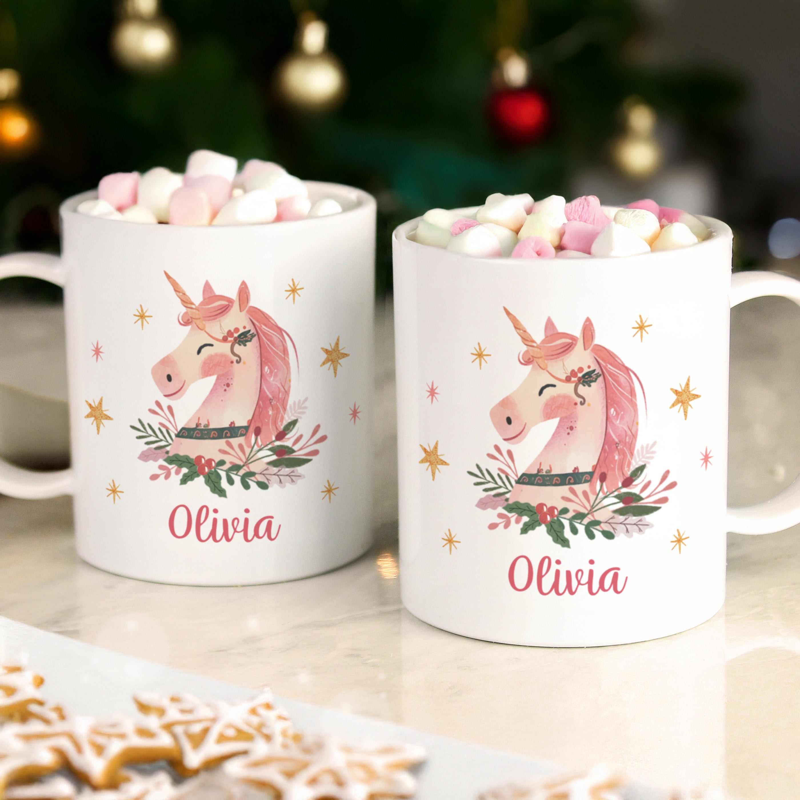 Personalised Unicorn Christmas Plastic Mug1