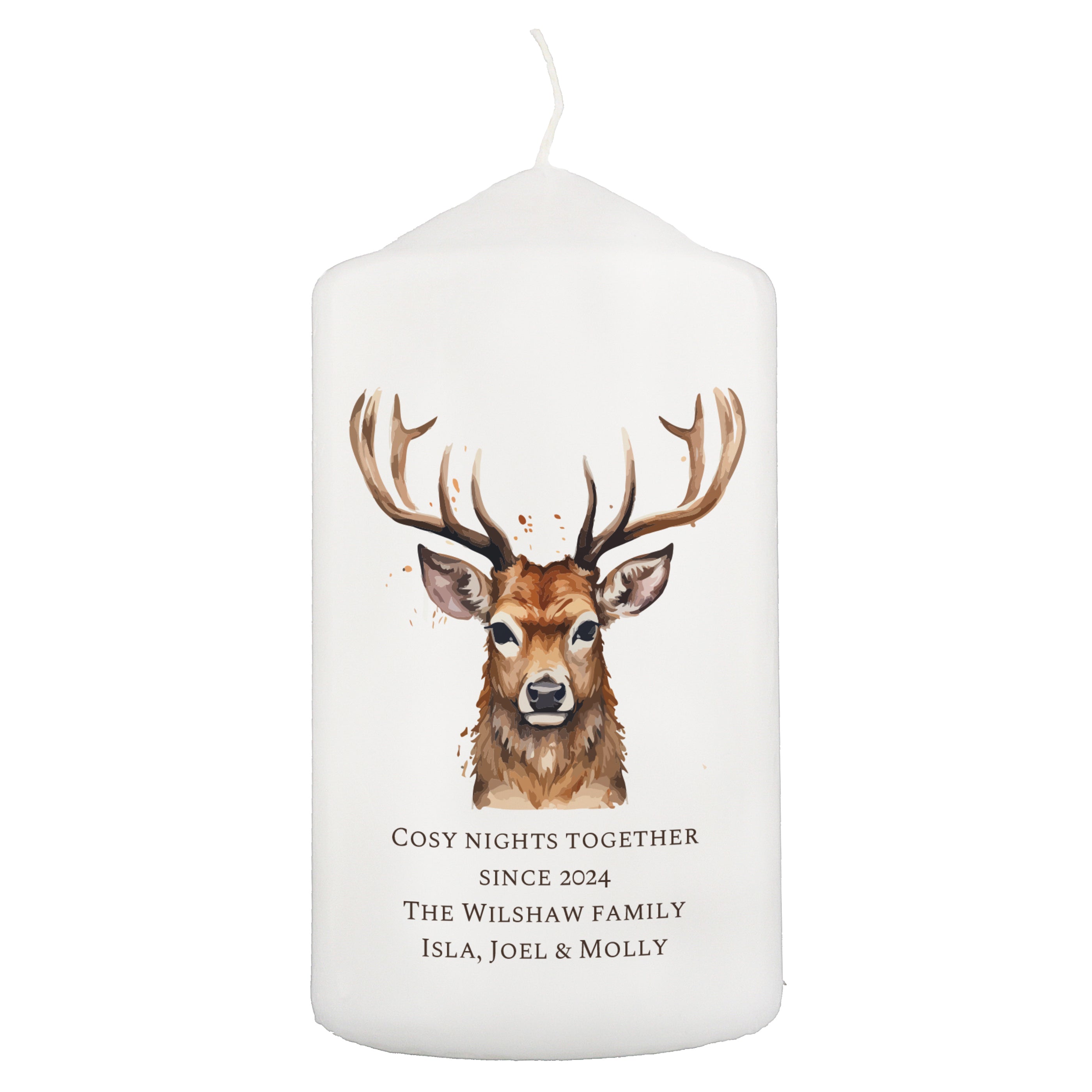 Personalised Watercolour Stag Pillar Candle4