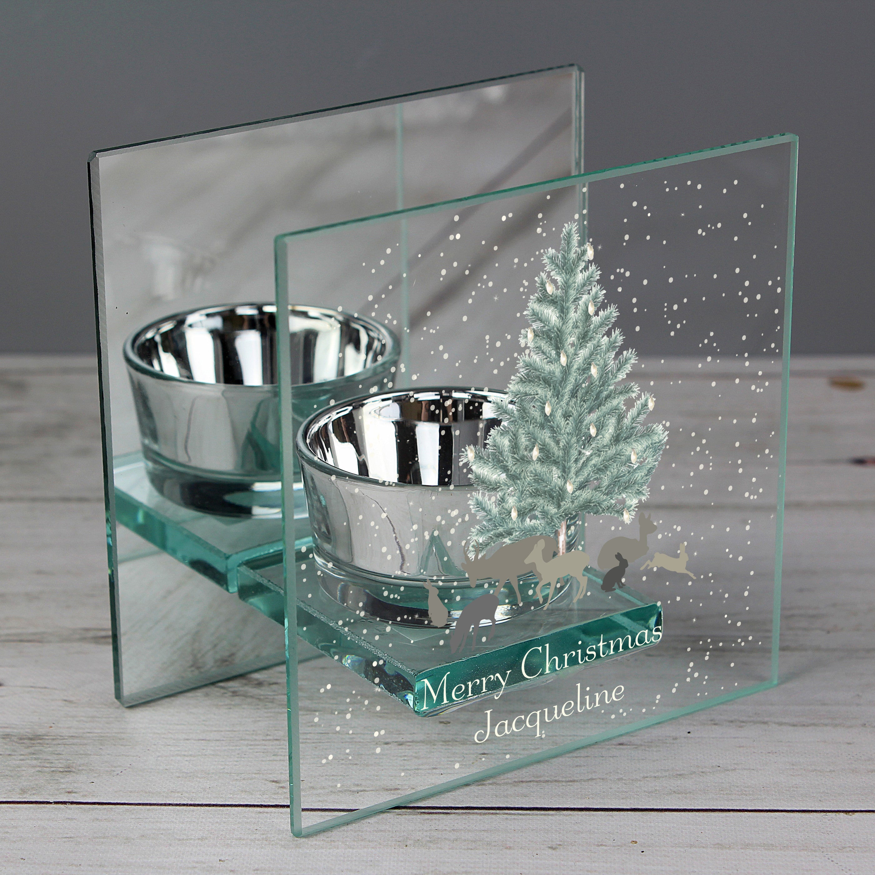 Personalised A Winter's Night Mirrored Glass Tea Light Candle Holder 02