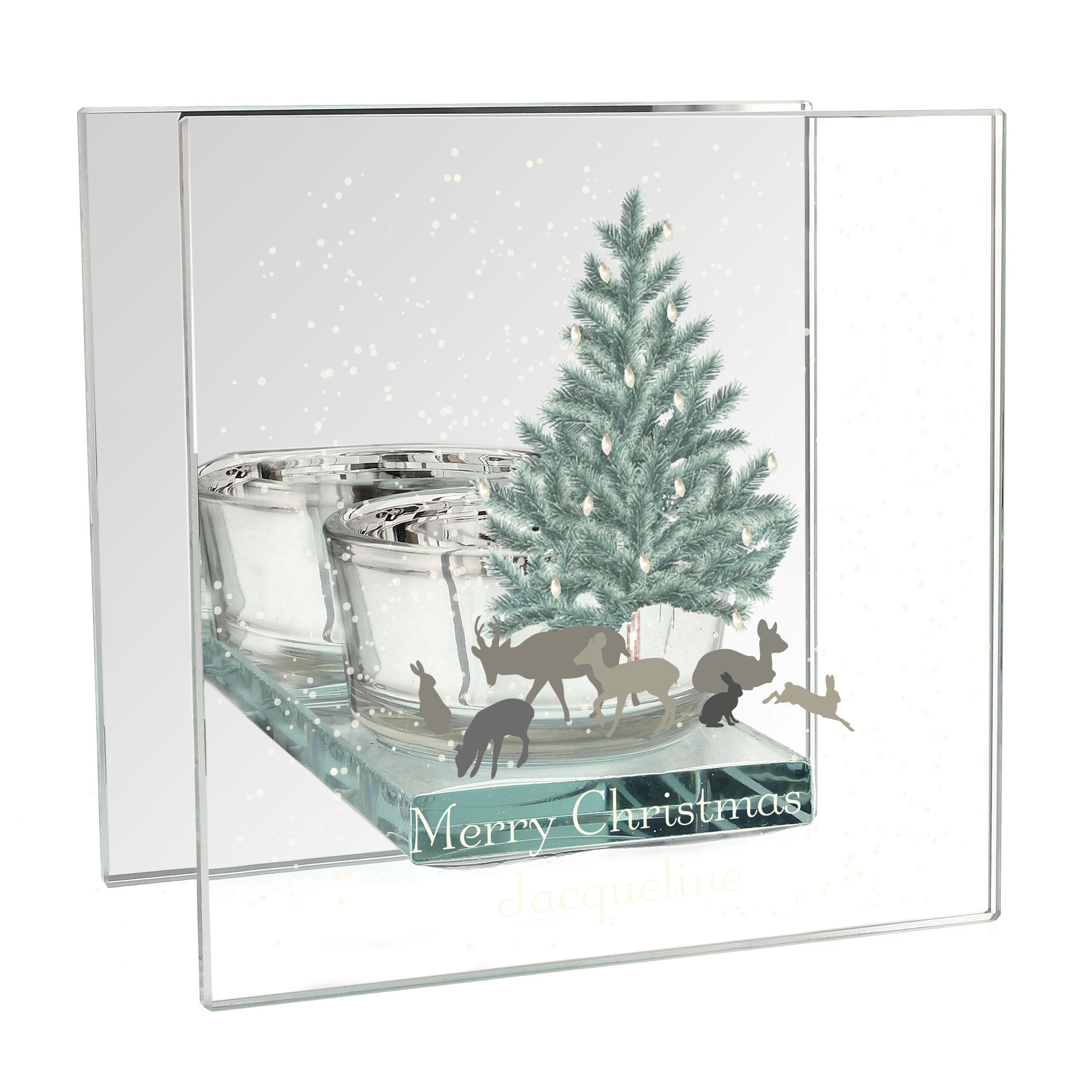 Personalised A Winter's Night Mirrored Glass Tea Light Candle Holder 04