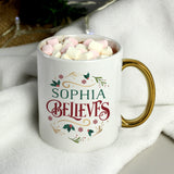 Personalised "Believes In Christmas" Gold Handled Mug1
