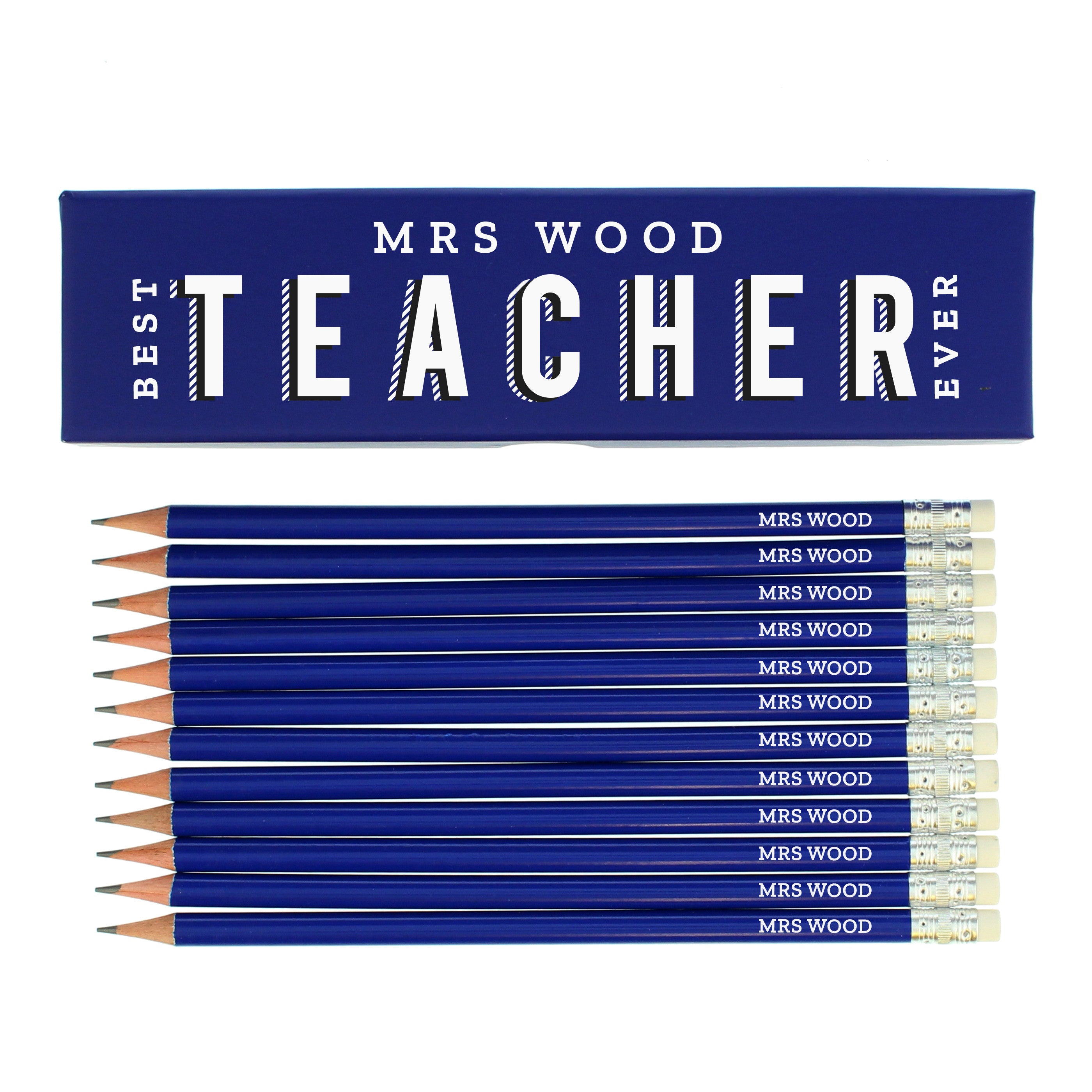 Personalised Best Teacher Ever Box & 12 Blue HB Pencils3