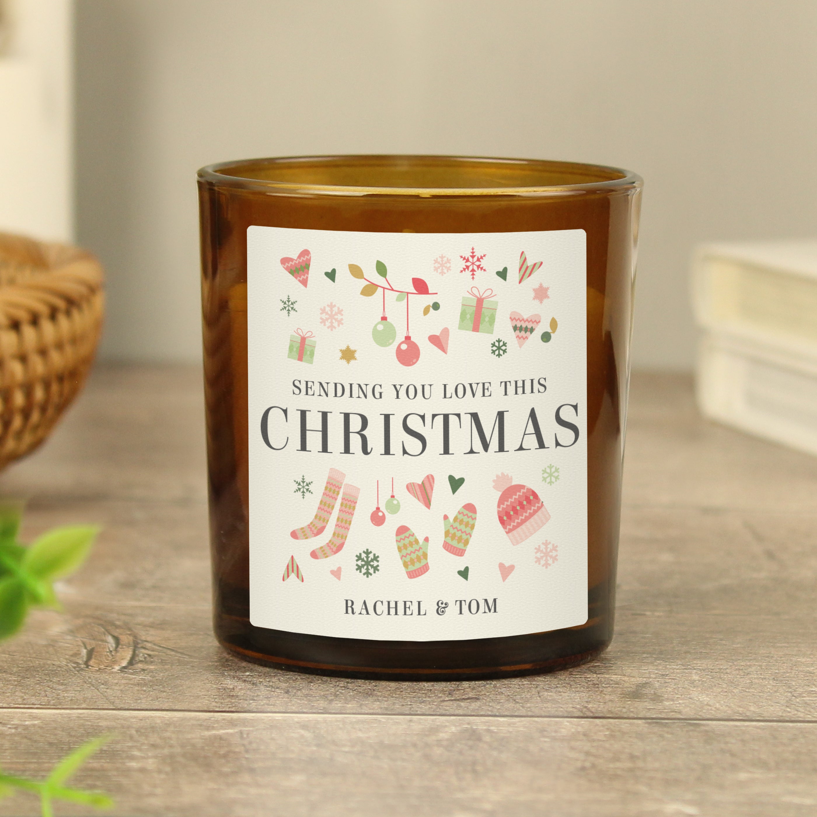 Personalised Christmas Amber Glass Candle 02