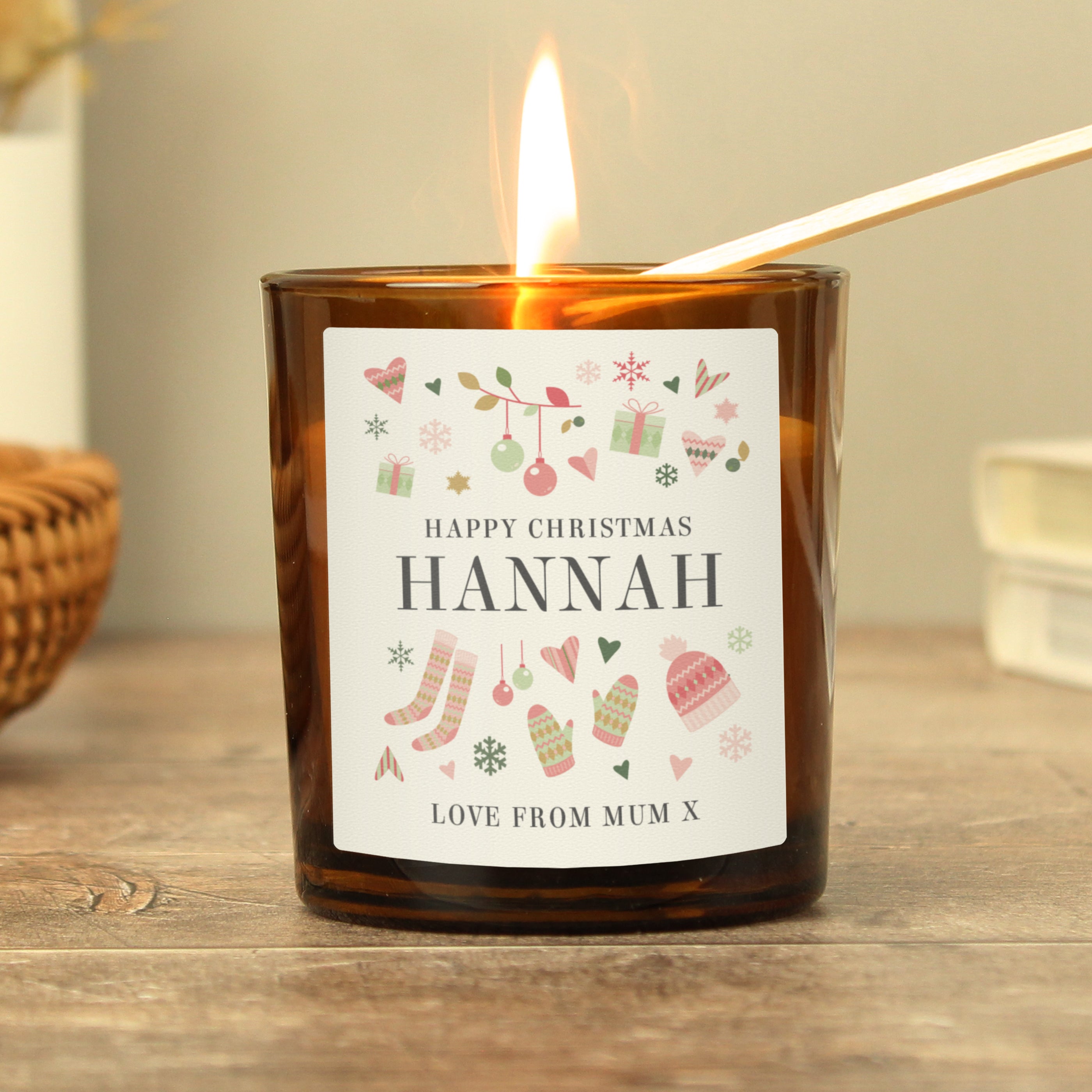Personalised Christmas Amber Glass Candle 03
