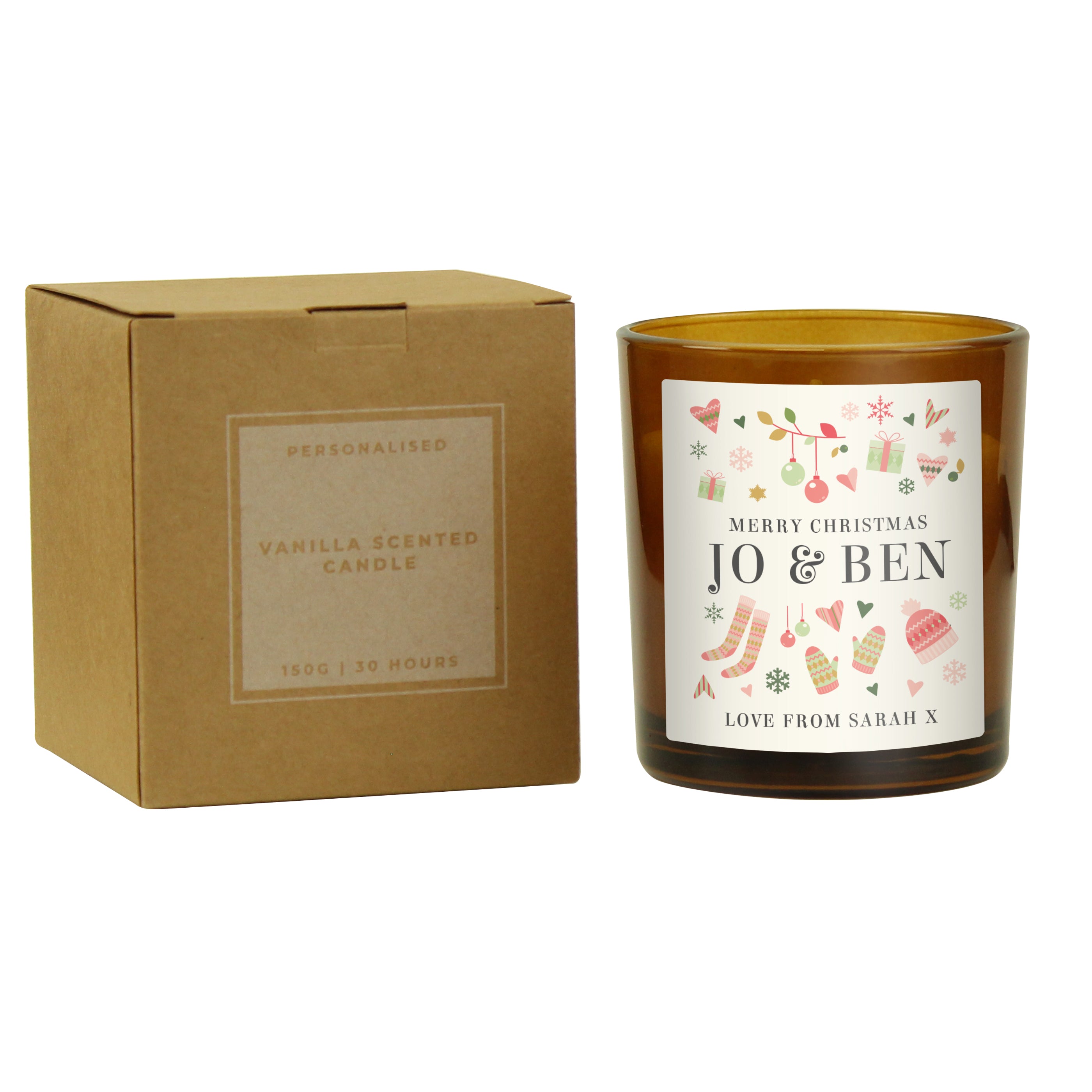 Personalised Christmas Amber Glass Candle 06
