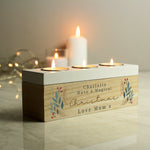 Personalised Christmas Foliage Triple Tea Light Box 03