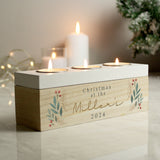 Personalised Christmas Foliage Triple Tea Light Box 04