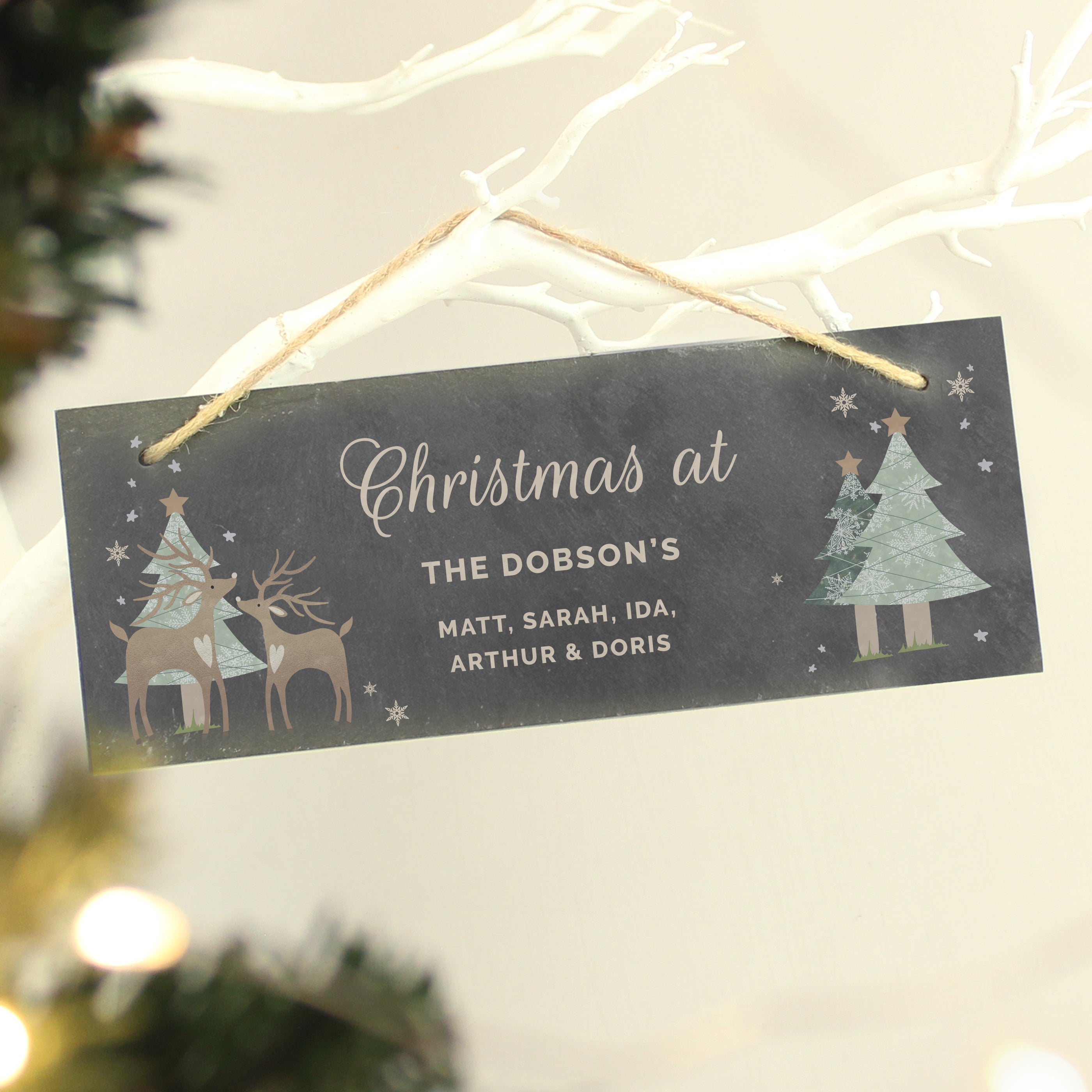 Personalised Christmas Reindeer Hanging Slate Plaque1