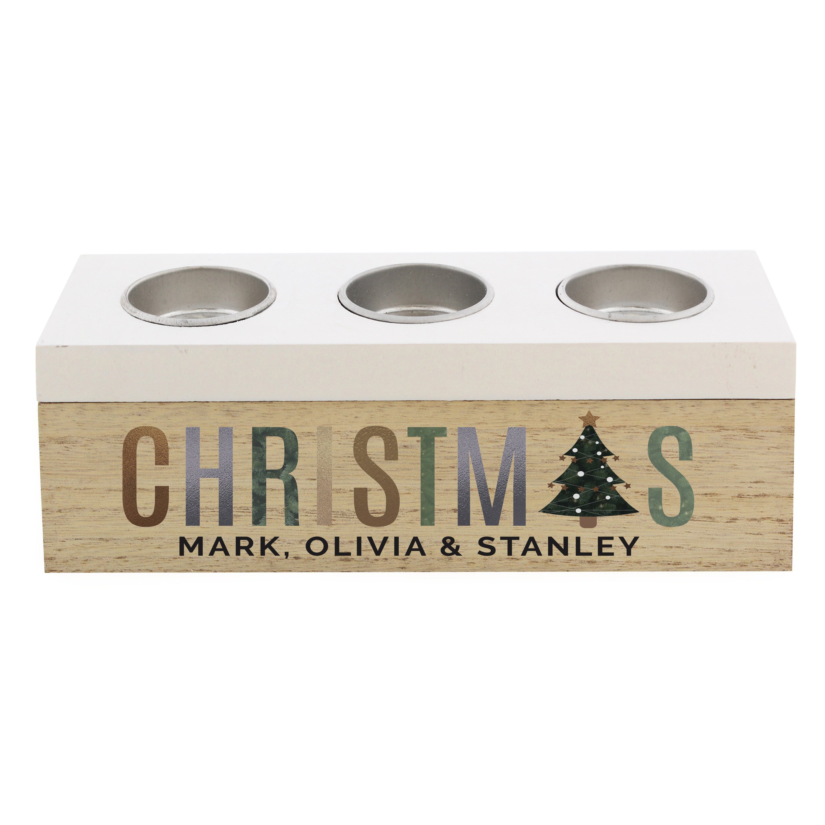 Personalised Christmas Tree Triple Tea Light Box04