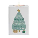 Personalised Christmas Tree White Wooden Tea light Holder04