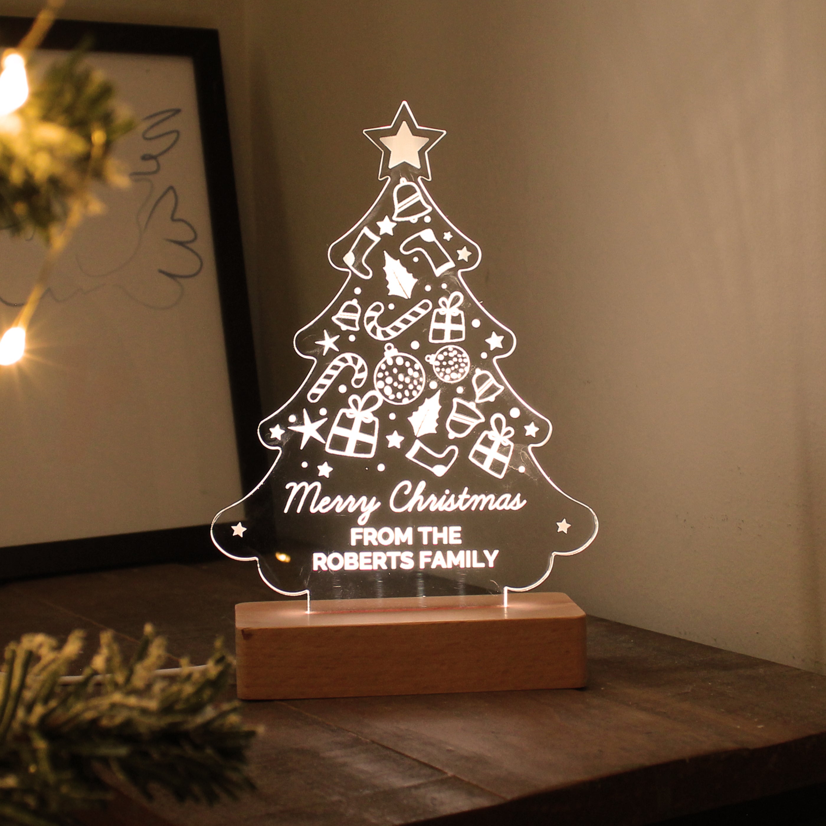 
Personalised Christmas Tree Wooden Based LED Light2