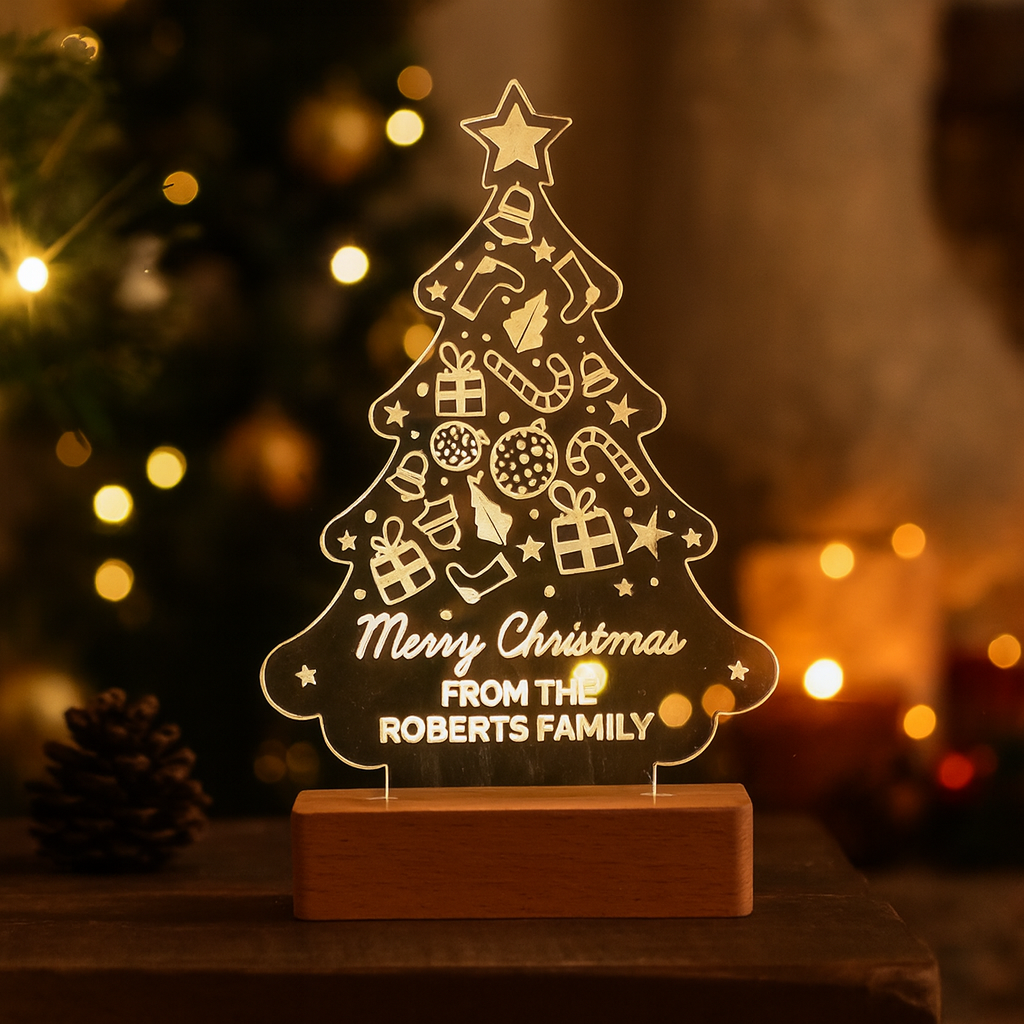 
Personalised Christmas Tree Wooden Based LED Light01