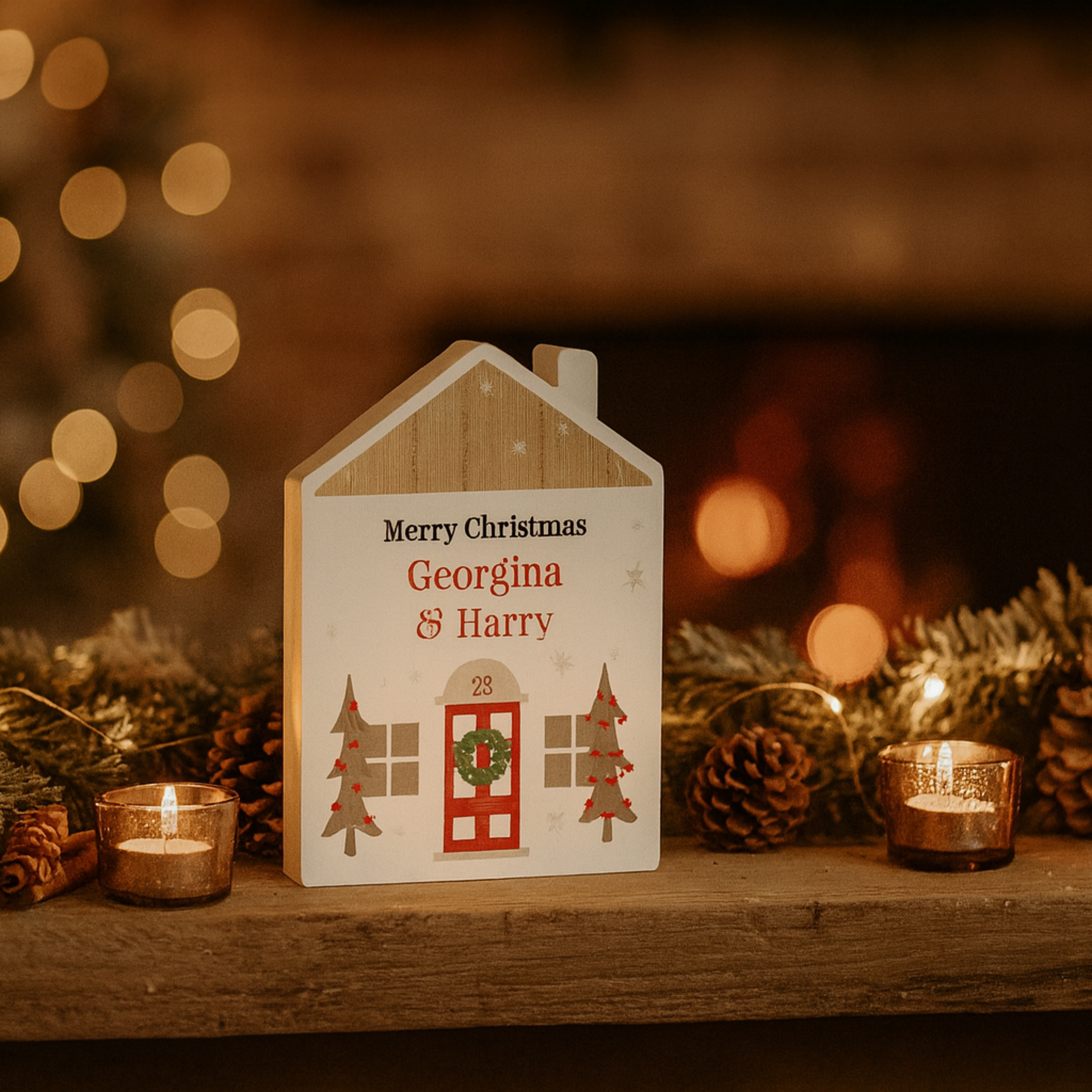 Personalised Christmas Wooden House Ornament12